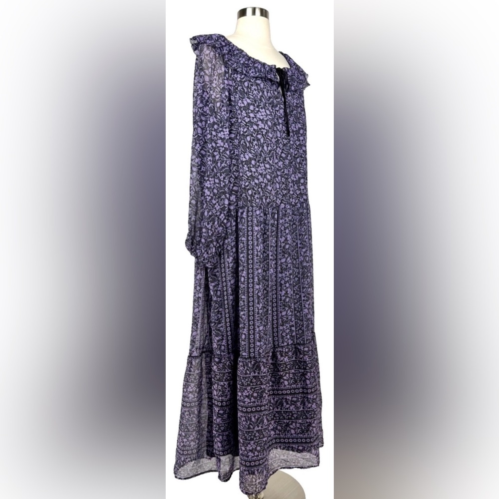 Anna Sui Old Navy Womens M Maxi Dress Purple Iris Floral Chiffon 90s Grunge New